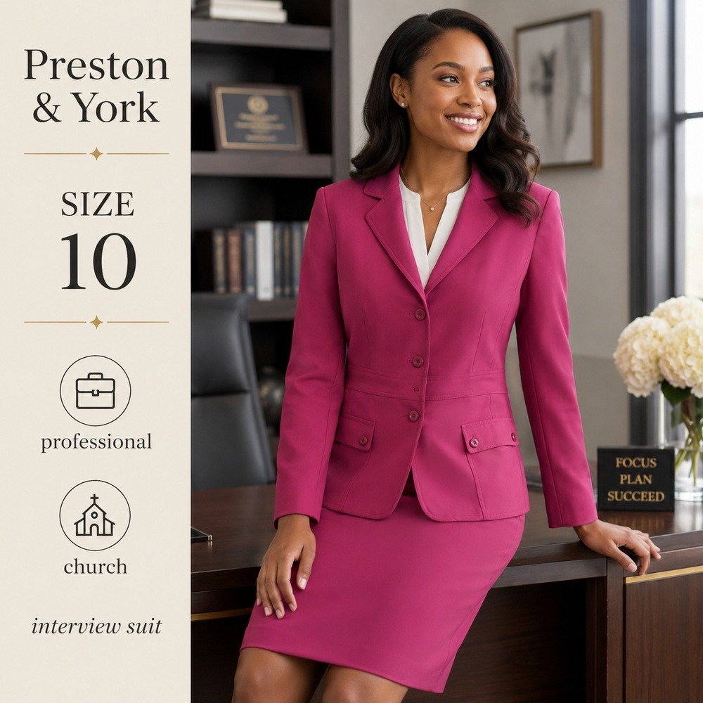 Preston & York Skirt Suit Womens 10 Magenta Pink Solid Tailored Y2K Professional